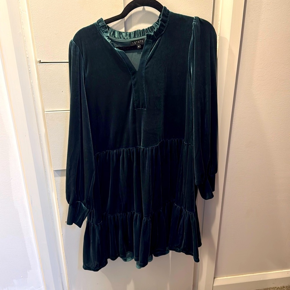1 State green velvet mini dress M